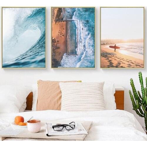 Seascape Canvas Wall Art Nordic Scandinavian Paintings for Interior Sea Beach Posters On The Wall Loft Frameless Room Decoration