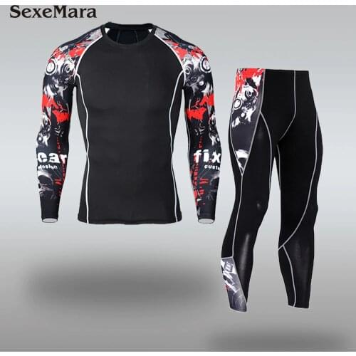 Mens Fitness Long Johns Sportswear Men Bodybuilding Tights Compression Thermal Underwear MMA Workout Sport Suit For Men