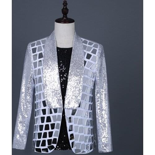 Korean Style Plaid Sequins Blazer for Men Fashion Jacket Nightclub Punk Style Stage Costume