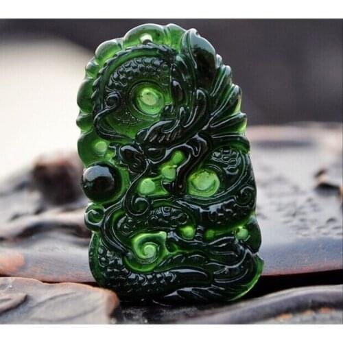 Natural Dark Green Hand-Carved Zodiac Dragon Male Jade Pendant Jade Delicate Light Play Transparent