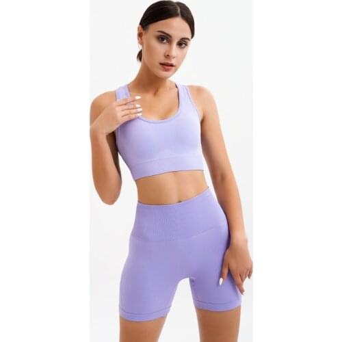NORMOV Solid Women Sets Summer Backless Bras And High Waist Push Up Shorts 2Pcs Suit Workout Seamless Skinny Feminina Sets