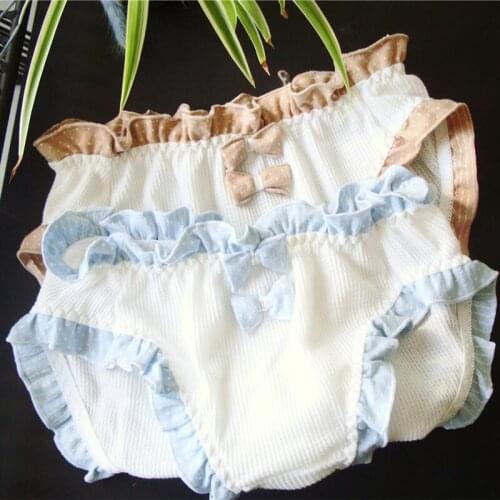 2021 New Cotton Womens Underwear Sweet Low-Waist Female Briefs Double Bow Multi-Color Ruffle Breathable Girls Lingerie