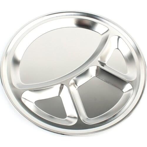 Dinner Plate Stainless Steel 4 Grids Divided Dinner Plate Dish Round Students Grid Lunch Tray Kitchen Accessories