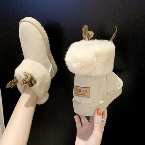 Shoes 2021 New Womens Korean Anti Slip Cotton Shoes Womens Lovely Elk Horn Snow Boots plush short tube snow boots