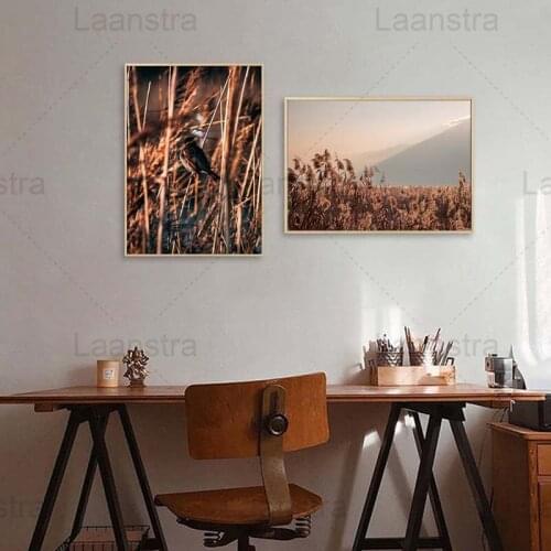 Autumn Windy Day Home Decoration Painting Weeds and Reeds Living Room Wall Canvas Poster Gentle Sunny Bedroom Prints Grassland