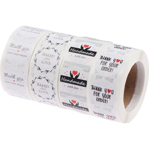 Handmade Round Thank You For You Sticker Heart Thanks For Shopping Stationery Sticker White Labels Stickers