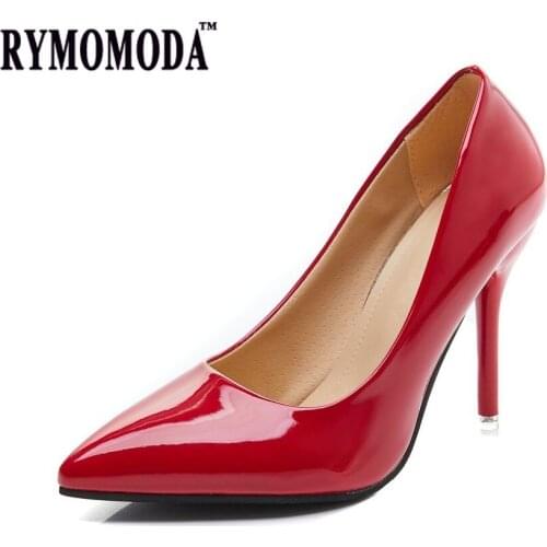 RYMOMODA 10cm High Heels Sexy Pumps Women 2021 Stilettos Pointed-Toe Patent Leather Shoes for Wedding Women Dress Shoes Size 43