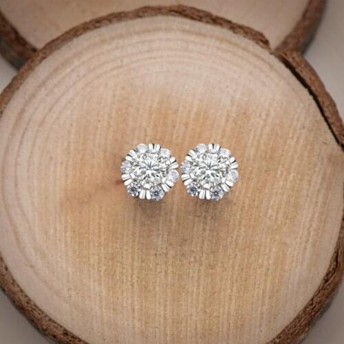Silver 925 Original Diamond Test Past Round Brilliant Cut Total 1 Carat D Color Moissanite Gemstone Blossom Stud Earrings Gift