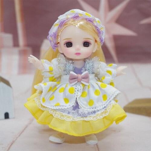 16CM Bjd Doll 13 Movable Joints Face Exquisite Cute Makeup Fashion Dress Skirt Accessories Dress Up 1/8 Doll Toys DIY Gifts