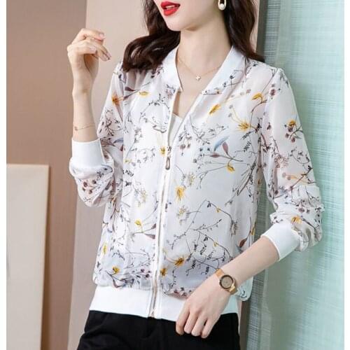 Chiffon Long-sleeved Printing Sunscreen Clothing Women 2021 Thin Short Section Baseball Uniform Plus Size M-5XL Cardigan Jacket