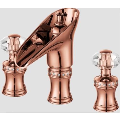Free shipping Rose Gold 8" WIDESPREAD LAVATORY BATHROOM SINK FAUCET Crystal handles knobs Mixer faucet