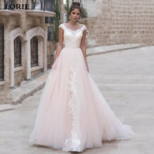 LORIE A Line Princess Wedding Dress 2020 Cap Sleeve Lace Appliques Bridal Gowns Open Back Vestido De Novia