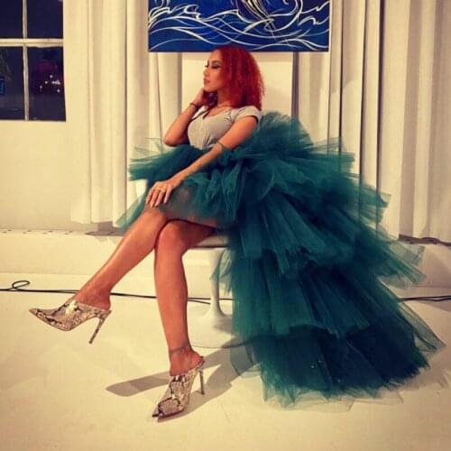 High Low Green Skirt Tiered Tulle Tutu Skirts Womens Vintage Petticoat Birthday Party Skirt Buyer Shows jupes falda