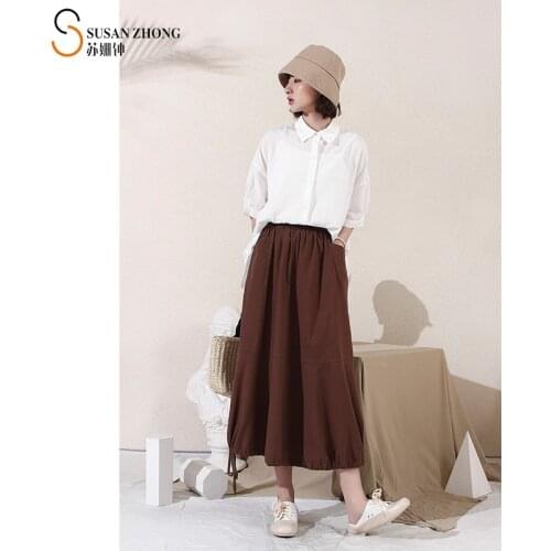 Women Skirt Female Designer Minimalist Fall Spring Ball Gown Vintage Plaid Check Cotton Elastic Waist Side Draped Pockets Calf