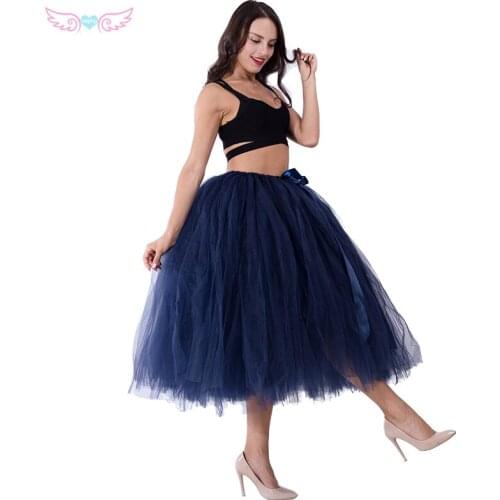 Kephy Mature navy blue tulle handmade 80cm long Fashion Women Tutu Tulle Skirt Wedding Bridesmaid Skirts Birthday party skirt