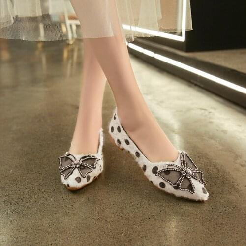 Women flat shoes spring comfortable soles non-slip wear-resistant fashion wave dot sweet bow daily shopping platform shoe U19-45