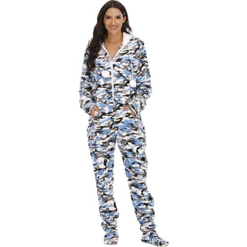 Women Nightwear Jumpsuit Sleepwear Winter Womans Pajama Hooded Home Pajamas One Piece Adult Onesie