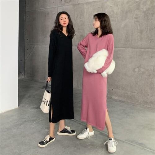 Women Maxi Dress Loose Long Sleeve Dress Hoodies Long Dresses Autumn and Winter Plus Size Women Clothing