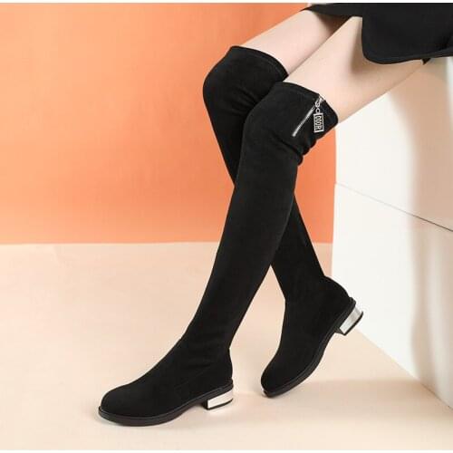 Winter 2020 Plush Knee Boots childrens low heel side zipper casual Korean high boots womens one legged long fashion boots