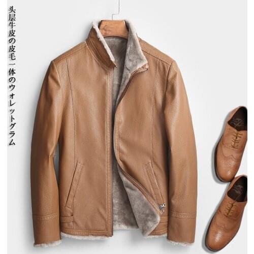 Winter Cowhide Jacket Warm Genuine Cow Leather Jackets Real Wool Liner Coat Chaqueta Cuero Hombre 5061 KJ1278