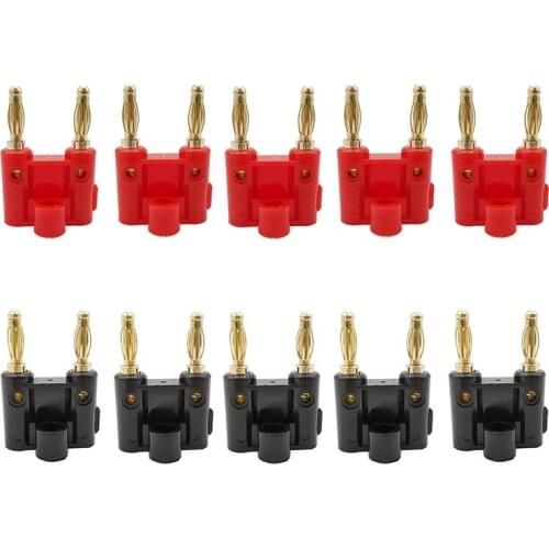1/2/5Pair 4mm Banana Plug Double Row Connector Banana Jack Speaker Amplifier Twin Banana Plug Terminal Adapter Plated Gold