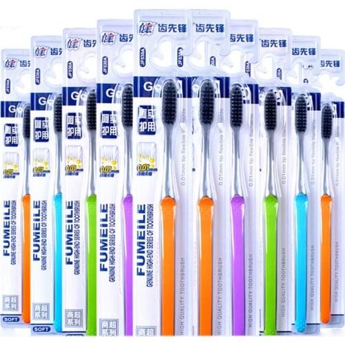 Hot 10Pcs Double Ultra Soft Toothbrush Bamboo Charcoal Nano Brush Tooth Brush Dental Personal Oral Care Teeth Brush Black Heads