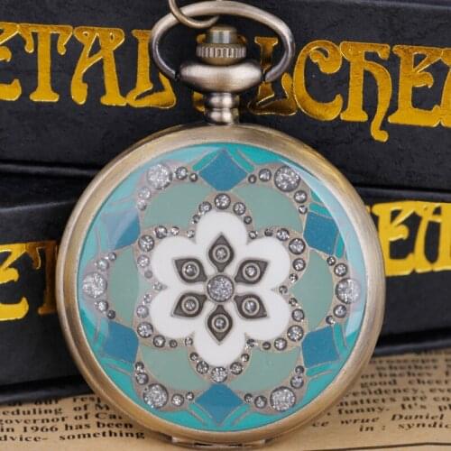 Antique Fashion Vintage White&Black Ceramics Flowers Pocket Watch with Chain Necklace Fob Watch Men Women