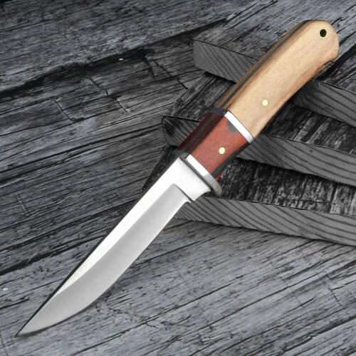 Wooden Handle Fixed Blade Knife Outdoor Camping Utility Knife Portable Edc Handmade Knife Jungle Adventure Hunting Knives