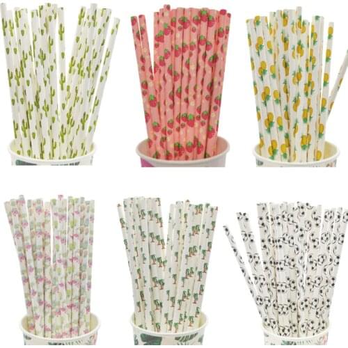Football flamingo cactus Creative fruits Drinking paper straws birthday party decoration kids wedding invitations party favors