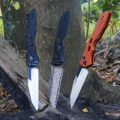 Kershaw 7650 Launch13 Damascus Folding Knife Tactical Survival 9Cr18MoV Blade Camping Outdoor Pocket EDC Tools Aluminum Handle