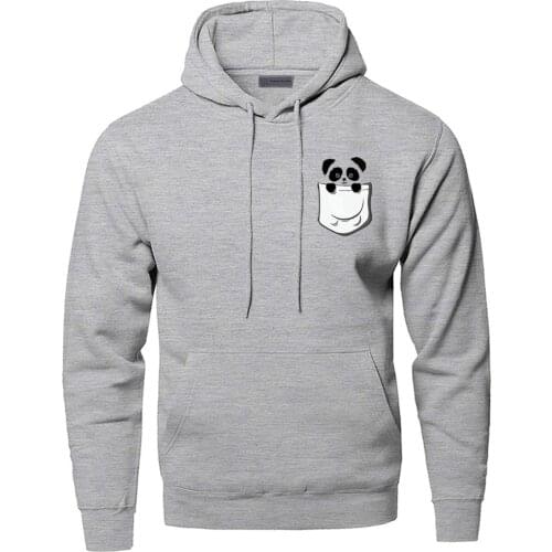 Kawaii Chinese Panda Small Logo Street Hoodies Warm Outdoor Printing Hoodie Top Men Daily Casual Fitted Black Loose Streetwear