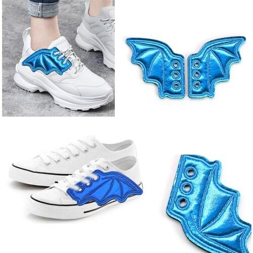 Fashion Pu Leather Bat Shoe Wings For Autumn Winter Round Toe Lace Up Sport Shoes Wings DIY Adult Kids Shoe Decor Accessories