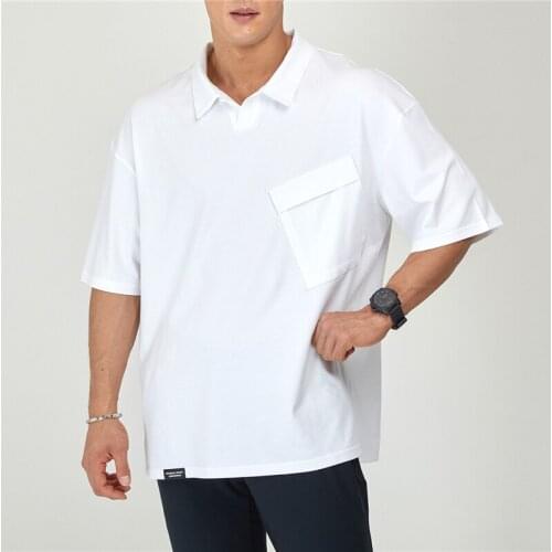 Summer V-neck muscular sport Polo shirts with solid-color lapels, round bottoms body-slimming fitness shirts and short sleeves
