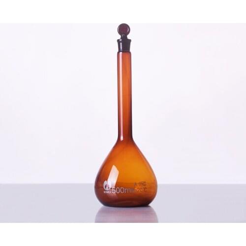 Volumetric flask with stopper 500ml,Amber Volumetric flask,Measuring bottle,Brown