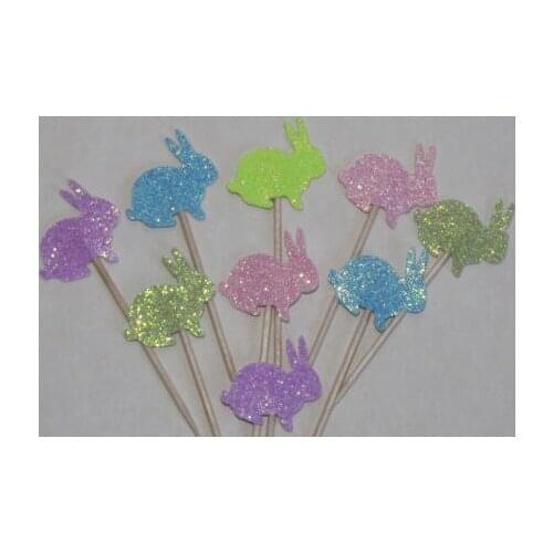 Cute Pastel Glitter Bunny Cupcake toppers Food Picks Garden Party Decor Birthday wedding bridal baby shower cake topper