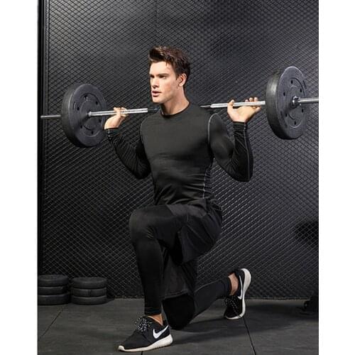 Mens Tight Training Pro Sports Fitness Running Long-Sleeved Sweat-Wicking Quick-Drying Long-Sleeved Shirt T-Shirt Clothes