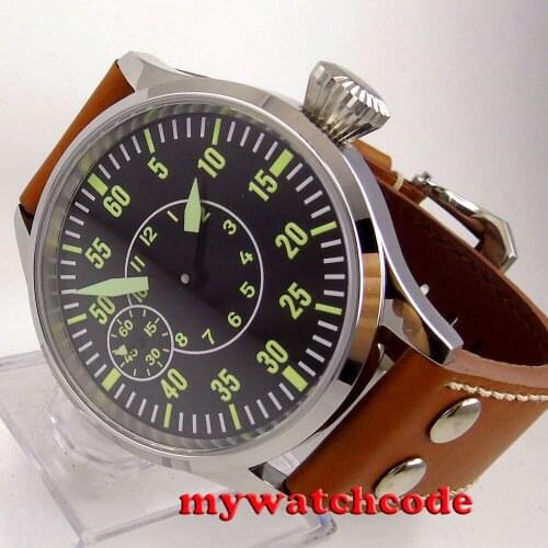 Polished 44mm sterile black dial sapphire glass 6497 hand winding mens watch C83