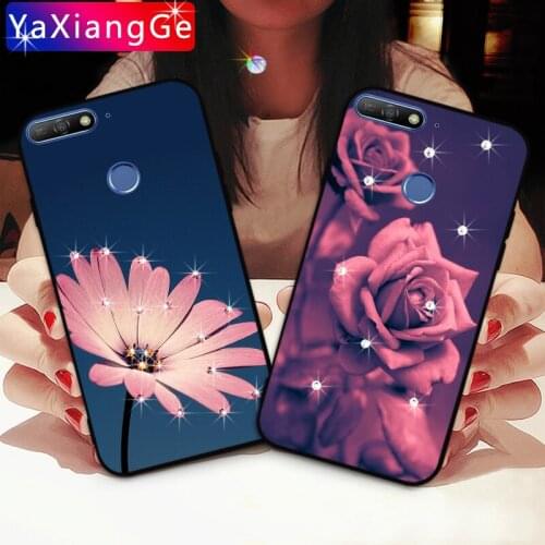 Flower Rose Diamond Cases For Huawei Y5 Y6 Prime Y9 2018 Soft TPU Rhinestone back Cover For Huawei P Smart Plus Y6 Y7 Pro 2019