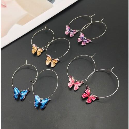 New Multi color Butterfly Earrings Women Fashion loop Earrings fashion Trendy Jewelry hoop