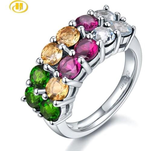 Hutang Multi Gemstone Engagement Ring Natural Garnet Blue Topaz Citrine 925 Sterling Silver Rings Fine Jewelry for Women New