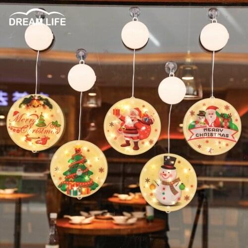 Painted Lights Christmas Window Decoration Room Decoration With Suckers Battery Hanging Lights Festival Home Decor Snowman Deer