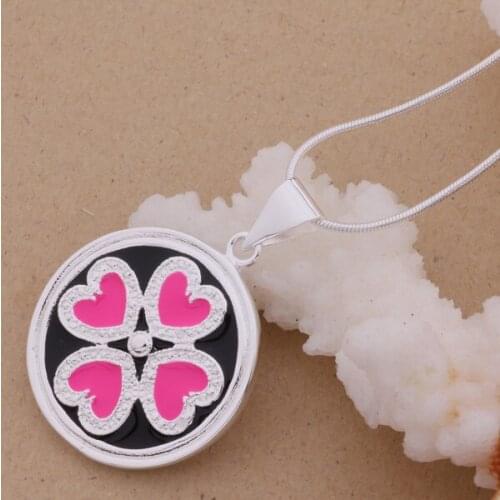 AN096 stearling silver color color Necklace silver color color fashion jewelry pendant Four pink hearts /atoajkva aemaivta