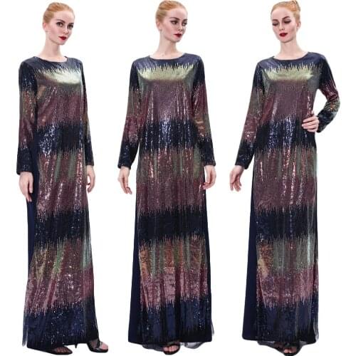 Muslim Women Sequins Maxi Dress Abaya Long Robes Jubah Middle East Ramadan Eid Arab Prayer Kaftan Abayas Islamic Female Clothing