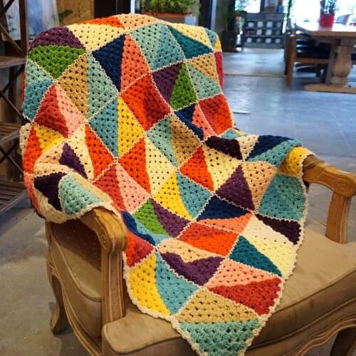 Handmade Rainbow crochet blanket Hand hooked colourful crochet sofa blanket cushion felt pastoral style home&living gift