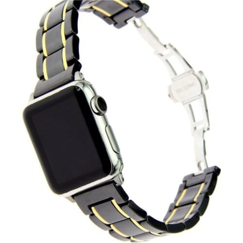 Luxury Watch Band For Apple Watch Series 4 Ceramics With Stainless Steel Watch Strap For Apple Series 1 2 3 Watchbands 44 42mm