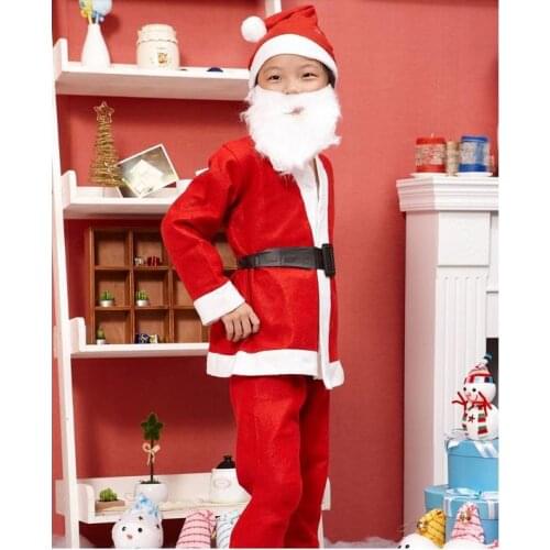 Xmas Clothes Children Christmas suits High-Grade Pleuche Boys&Girls Santa Clause suit boys age 6~9 (Jacket, pants,hat,bag,belts)