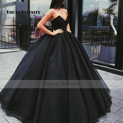 Sexy Strapless Long Black Tulle Prom Dress 2021 Off Shoulder A Line Formal Evening Dress Saudi Arabia Style Ball Gown Party Gown