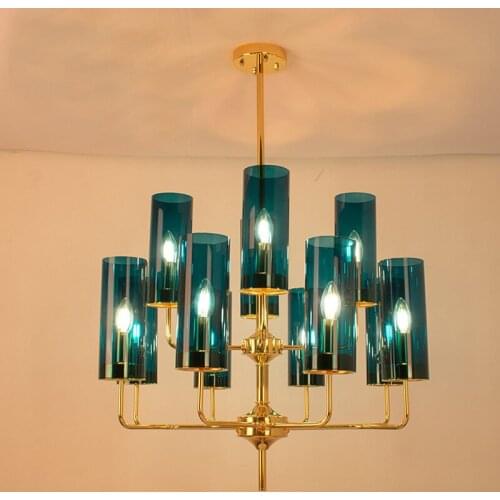 Nordic modern luxury glass chandelier lighting 6 heads 8 heads 15 heads blue/cognac chandelier living room dining room bedroom i