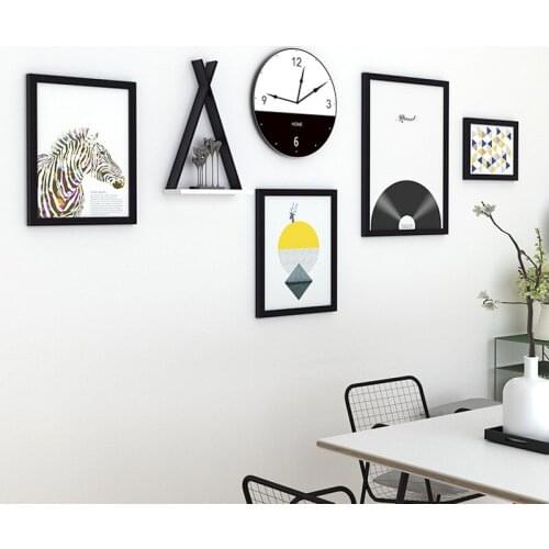 6 Pieces/set Modern Hanging Pictures Frames Creative Wall Clock Hallway Square Photo Frames Shelf Accessories for Home Decor L
