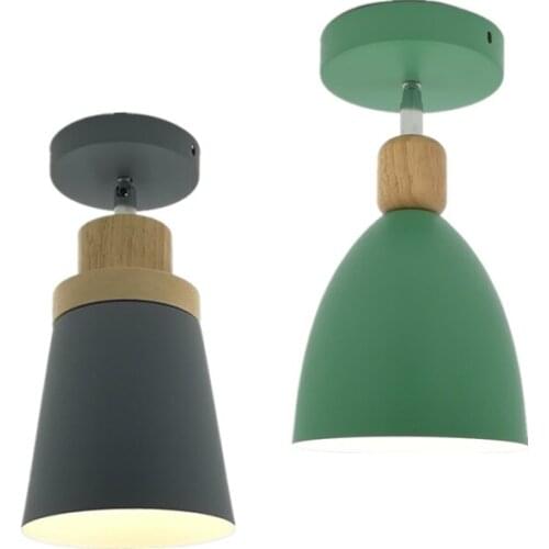 Modern Colour Led Ceiling Light Nordic Solid Wood Metal Lampshade E27 Ceiling Lamp For Home Decro Restaurant Bar Hotel Apartment
